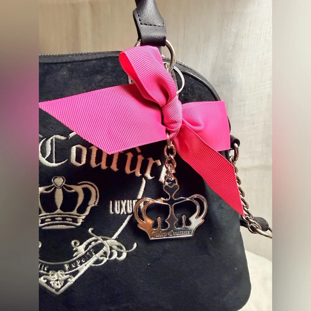 NEW Juicy Couture Black Velour Girlie Royalty Satchel